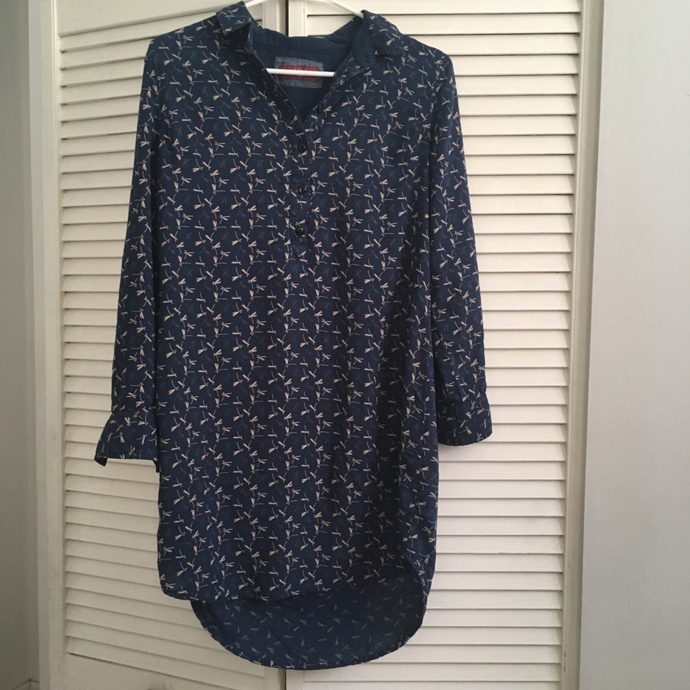 Dragonfly pattern Long Sleeve Shirt Dress